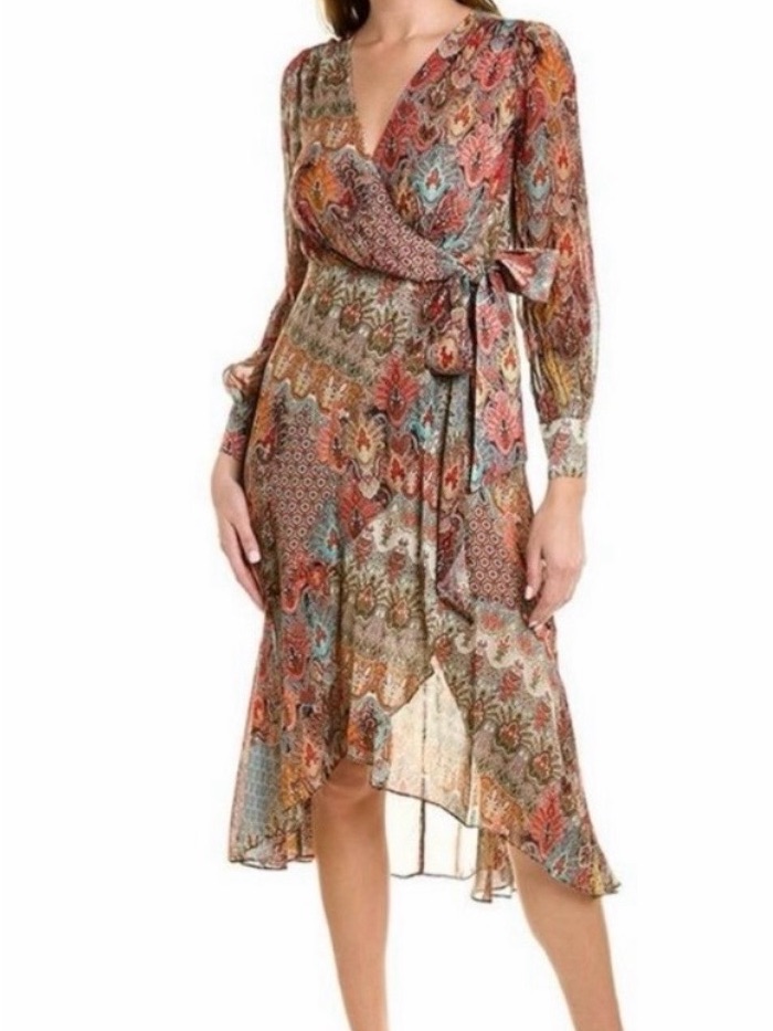 Elie Tahari Paisley Chiffon Midi Wrap Dress